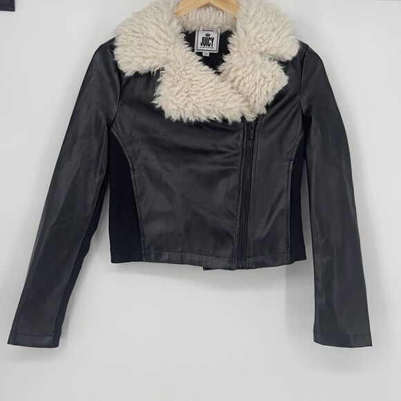 Juicy Couture Jackets & Blazers - Juicy Couture Jacket Faux Leather Bomber Motorcycle Fur Collar Coat Black Sz XS
